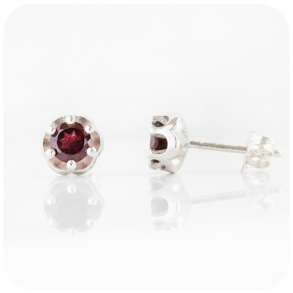 Round cut red Garnet stud earrings - Victoria's Jewellery