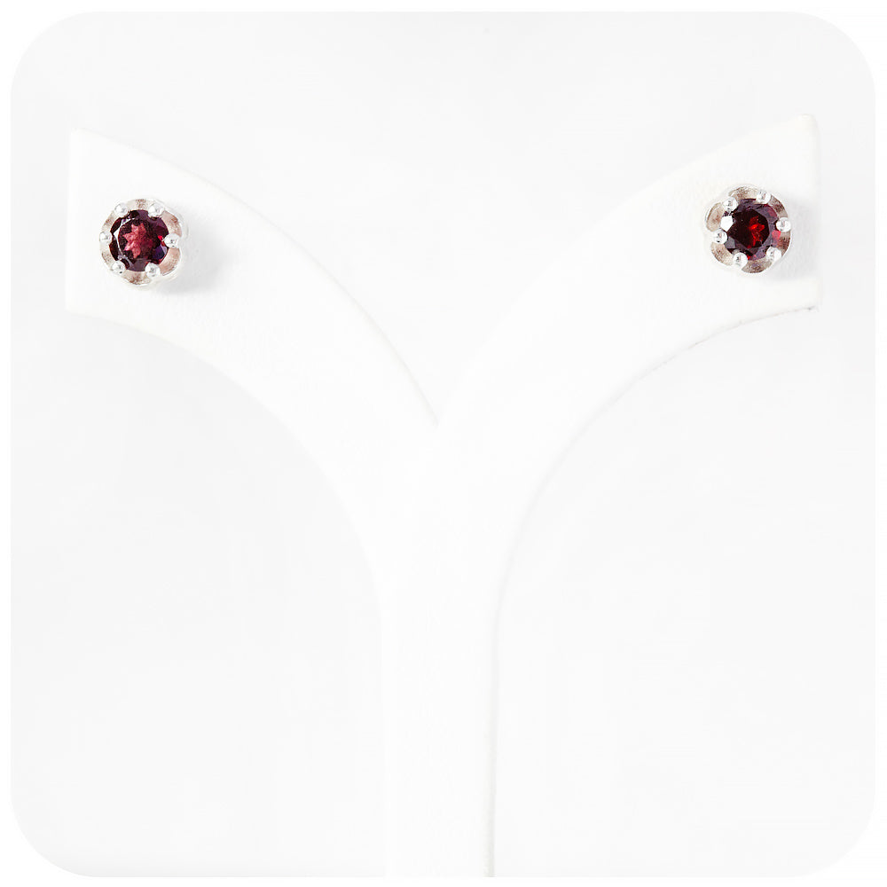 Round cut red Garnet stud earrings - Victoria's Jewellery