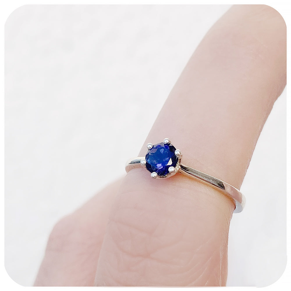 Round cut Iolite Solitaire Stack Ring - Victoria's Jewellery