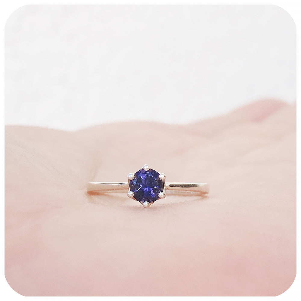 Round cut Iolite Solitaire Stack Ring - Victoria's Jewellery