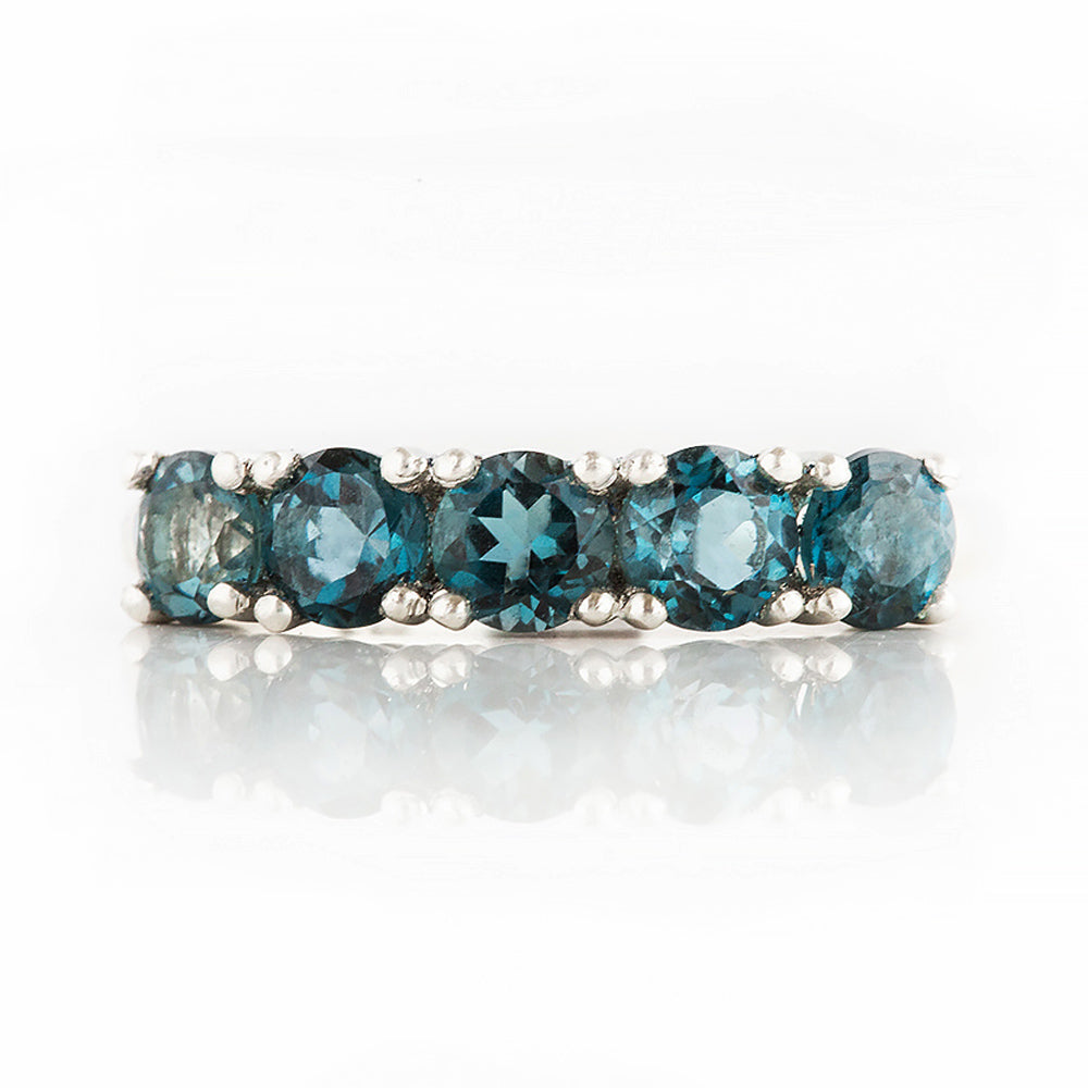 Round cut London Blue Topaz half Eternity Ring - Victoria's Jewellery