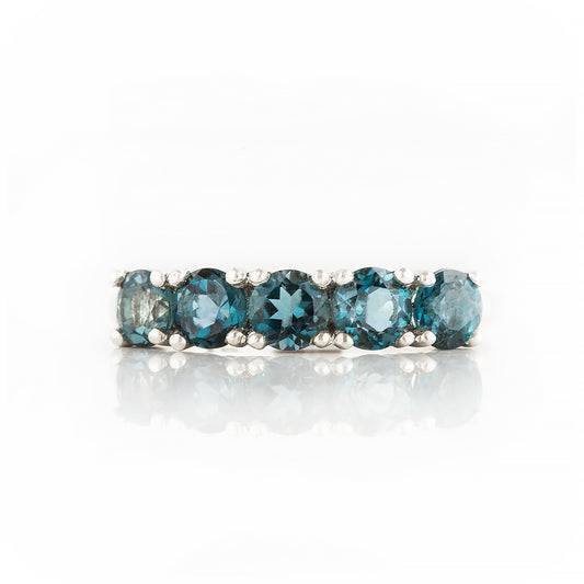 Round cut London Blue Topaz Half Eternity Ring in White Gold - Victoria's Jewellery