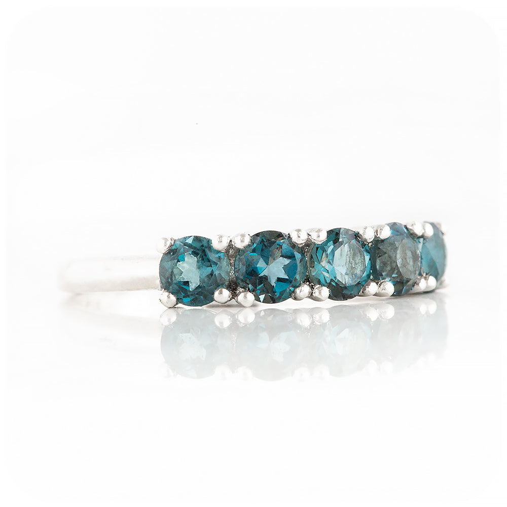 Round cut London Blue Topaz Half Eternity Ring in White Gold - Victoria's Jewellery