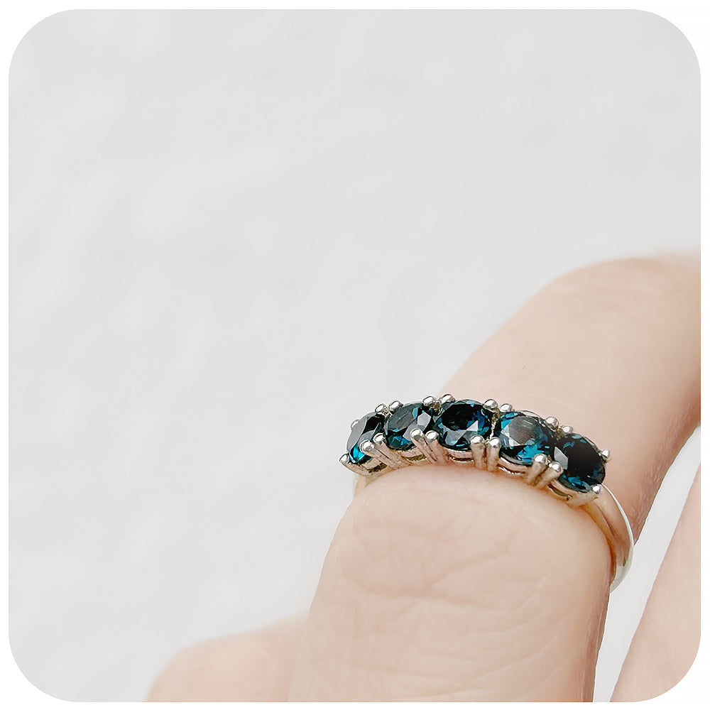 Round cut London Blue Topaz Half Eternity Ring in White Gold - Victoria's Jewellery