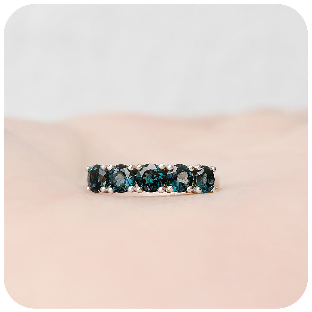 Round cut London Blue Topaz Half Eternity Ring in White Gold - Victoria's Jewellery