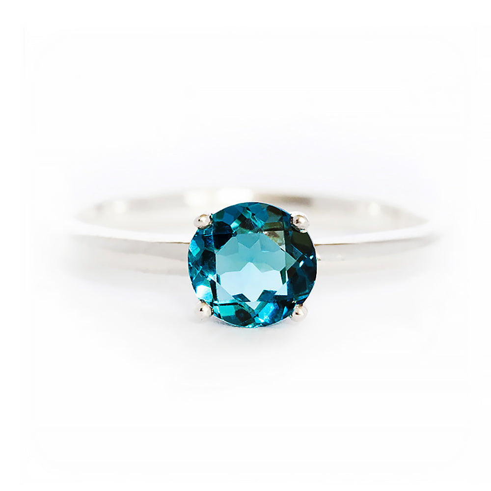 Lina, Round cut London Blue Topaz Solitaire Ring - Victoria's Jewellery