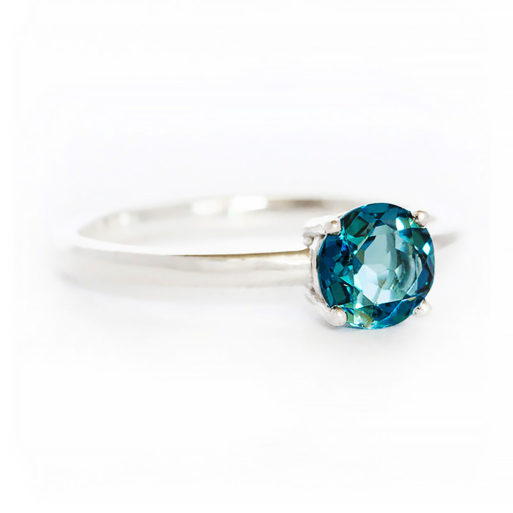 Lina, Round cut London Blue Topaz Solitaire Ring - Victoria's Jewellery