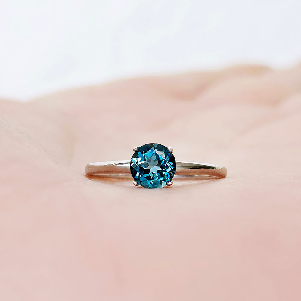 Lina, Round cut London Blue Topaz Solitaire Ring - Victoria's Jewellery