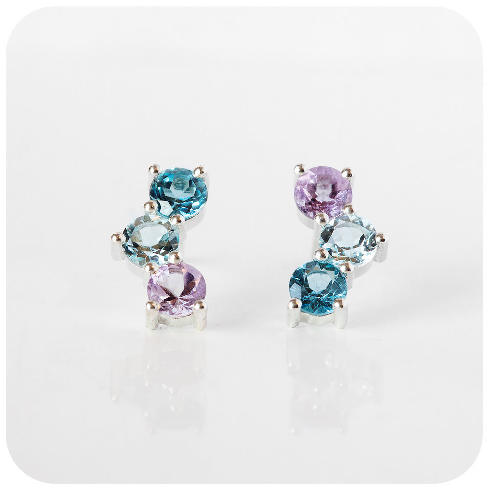 Blue Topaz and Pink Amethyst Rainbow Stud Earrings - Victoria's Jewellery