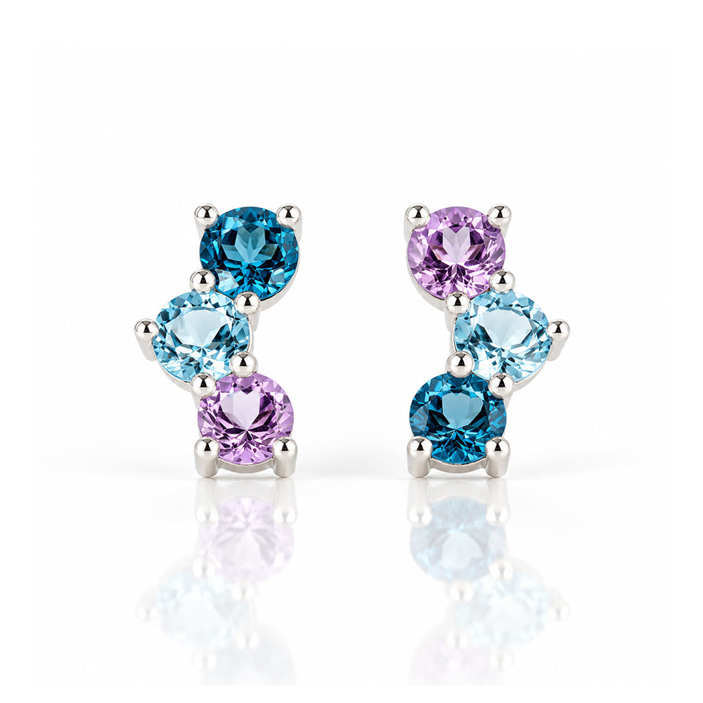 Laurel, a Blue Topaz and Pink Amethyst Stud Earring - Victoria's Jewellery