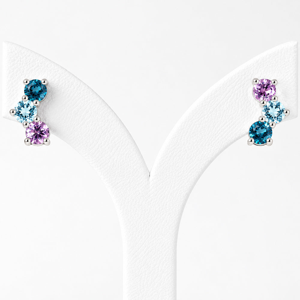 Laurel, a Blue Topaz and Pink Amethyst Stud Earring - Victoria's Jewellery