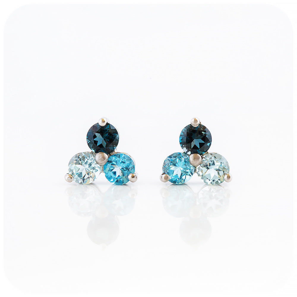 blue topaz ombre trilogy stud earring