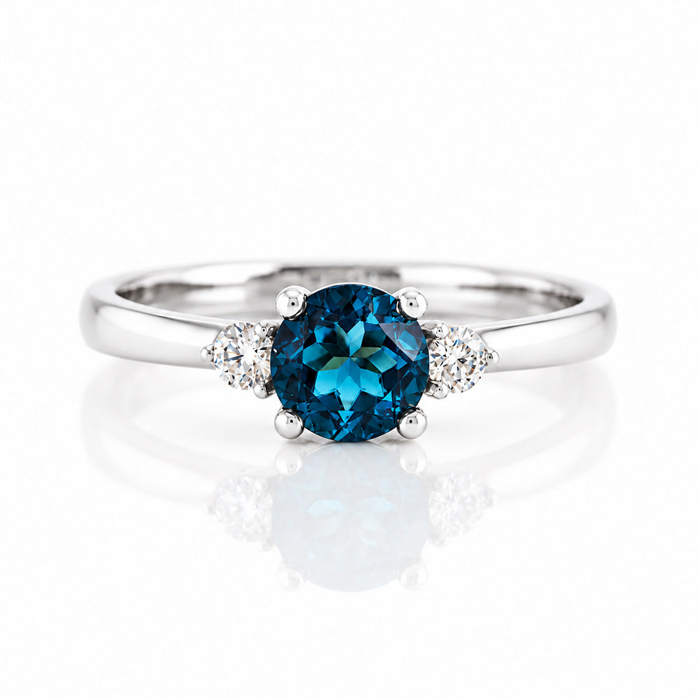 Lea, London Blue Topaz and Diamond Trilogy Ring - Victoria's Jewellery