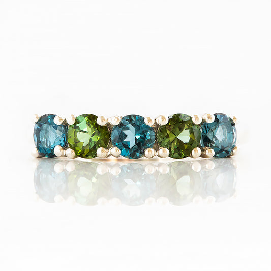 Round cut London Topaz and Green Tourmaline Half Eternity Ring - Victoria's Jewellery