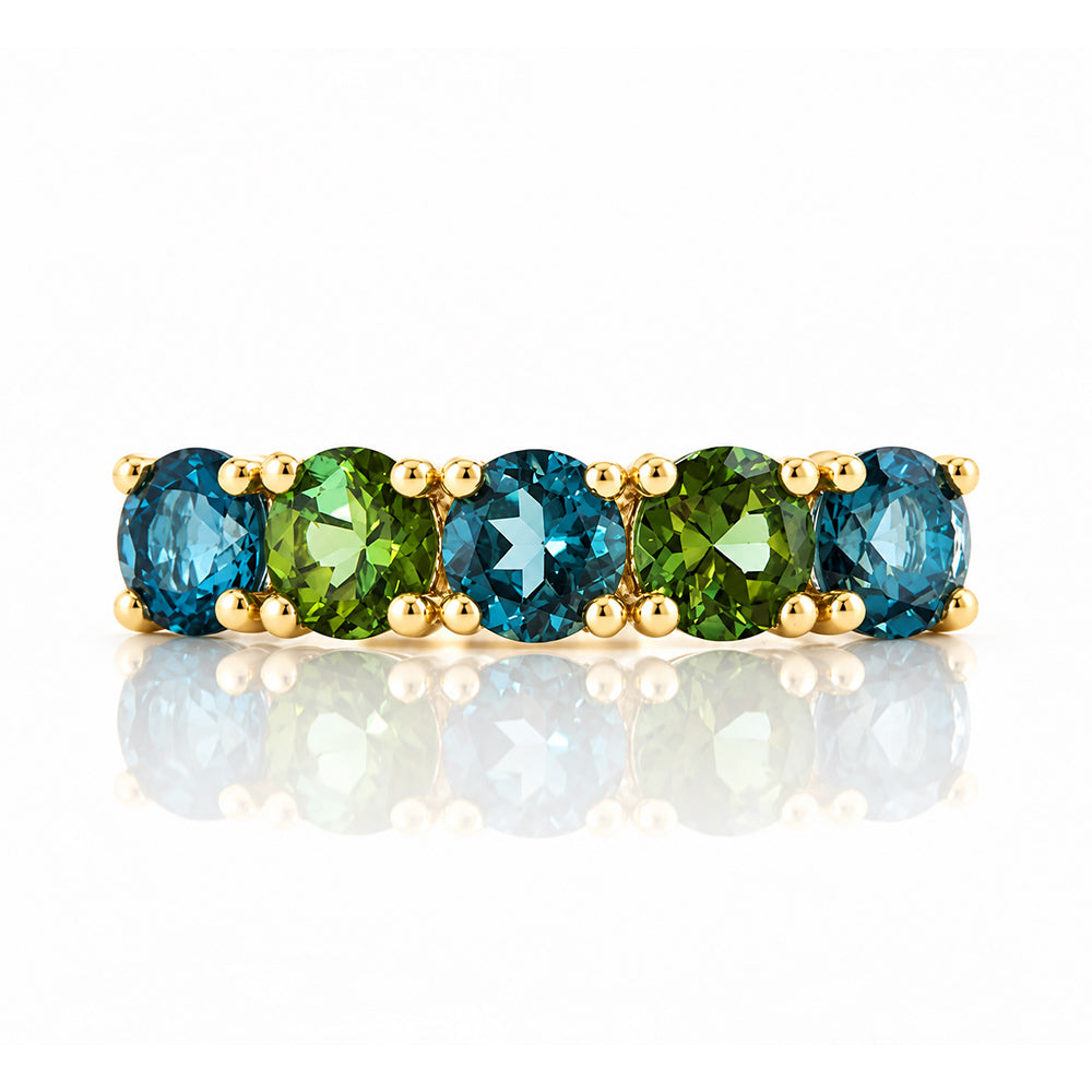 Annie, a London Topaz and Green Tourmaline Ring