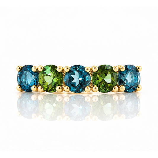 Annie, a London Topaz and Green Tourmaline Ring