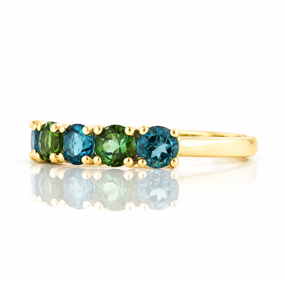 Annie, a London Topaz and Green Tourmaline Ring