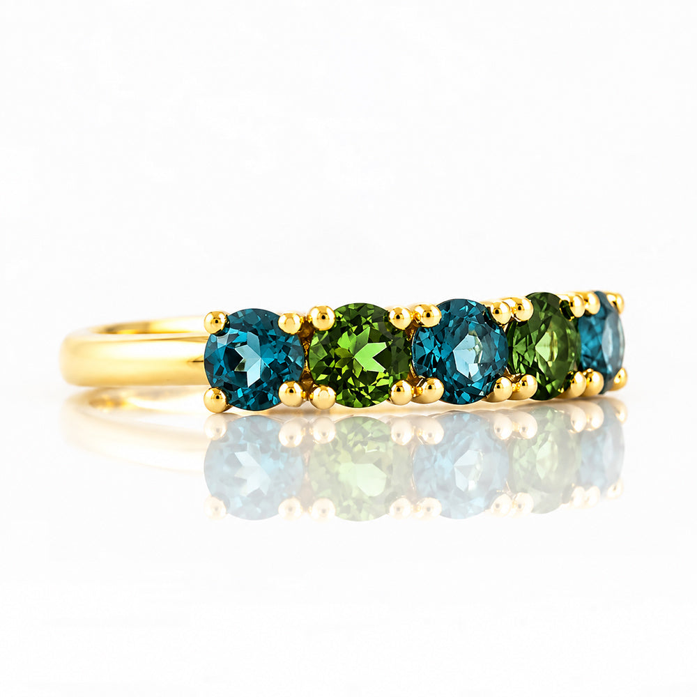 Annie, a London Topaz and Green Tourmaline Ring