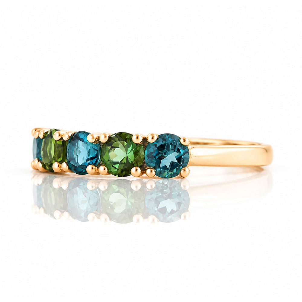 Annie, a London Topaz and Green Tourmaline Ring