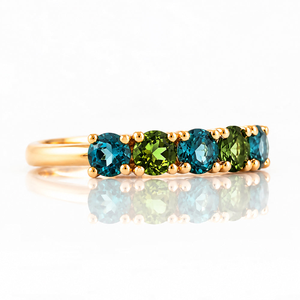 Annie, a London Topaz and Green Tourmaline Ring
