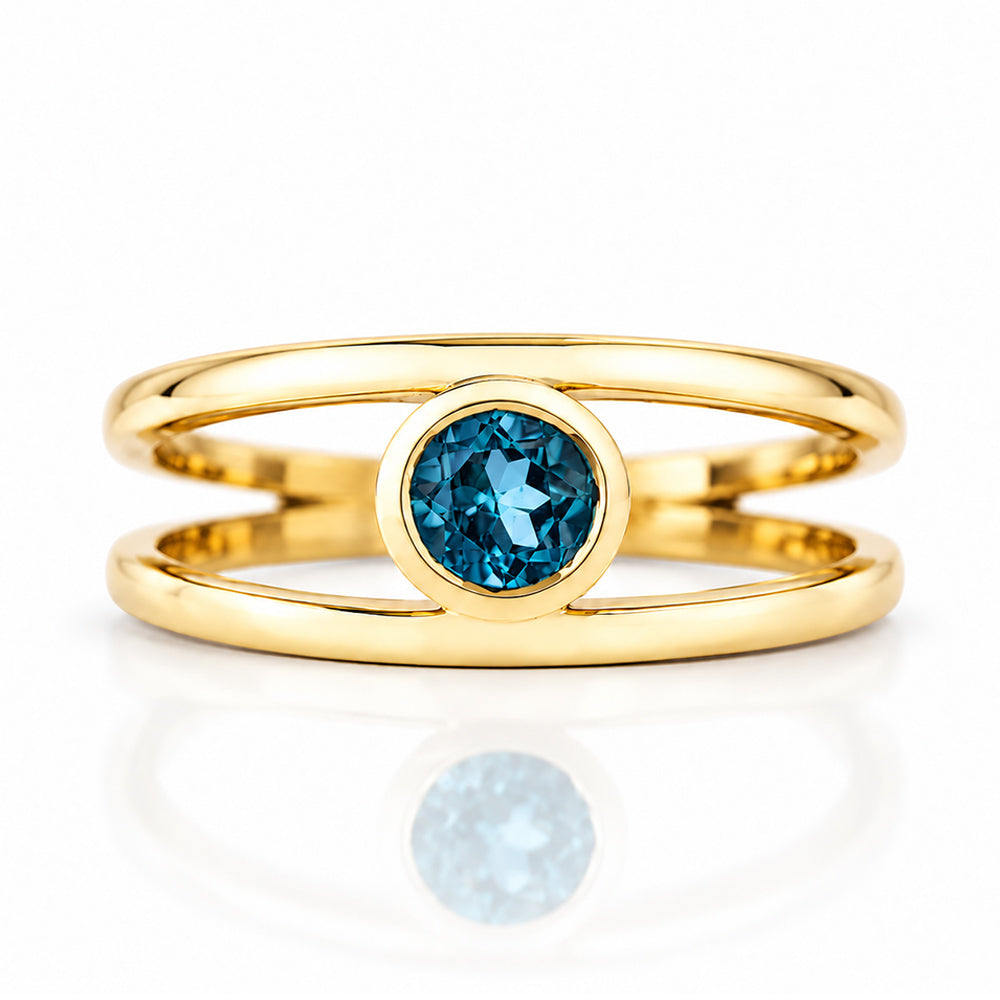 Harper, Round cut London Blue Topaz Split Band Ring - Victoria's Jewellery