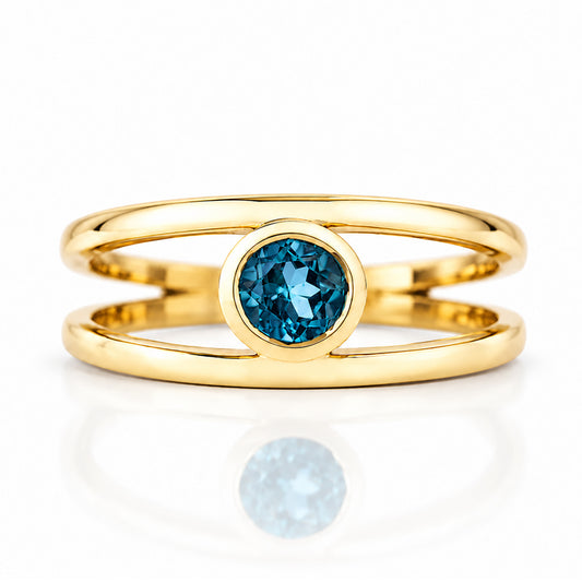 Harper, Round cut London Blue Topaz Split Band Ring - Victoria's Jewellery