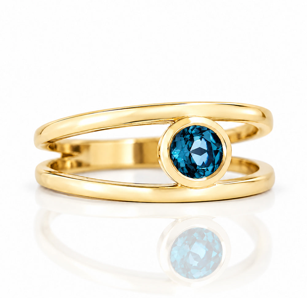 Harper, Round cut London Blue Topaz Split Band Ring - Victoria's Jewellery