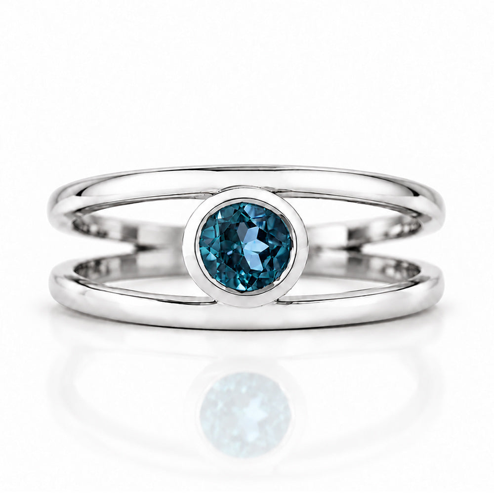 Harper, Round cut London Blue Topaz Split Band Ring - Victoria's Jewellery