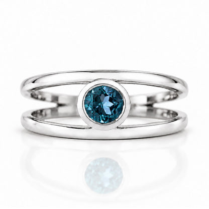 Harper, Round cut London Blue Topaz Split Band Ring - Victoria's Jewellery