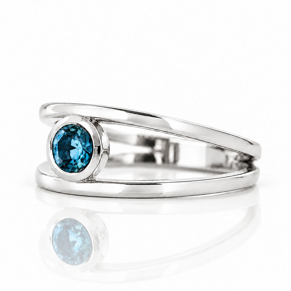 Harper, Round cut London Blue Topaz Split Band Ring - Victoria's Jewellery