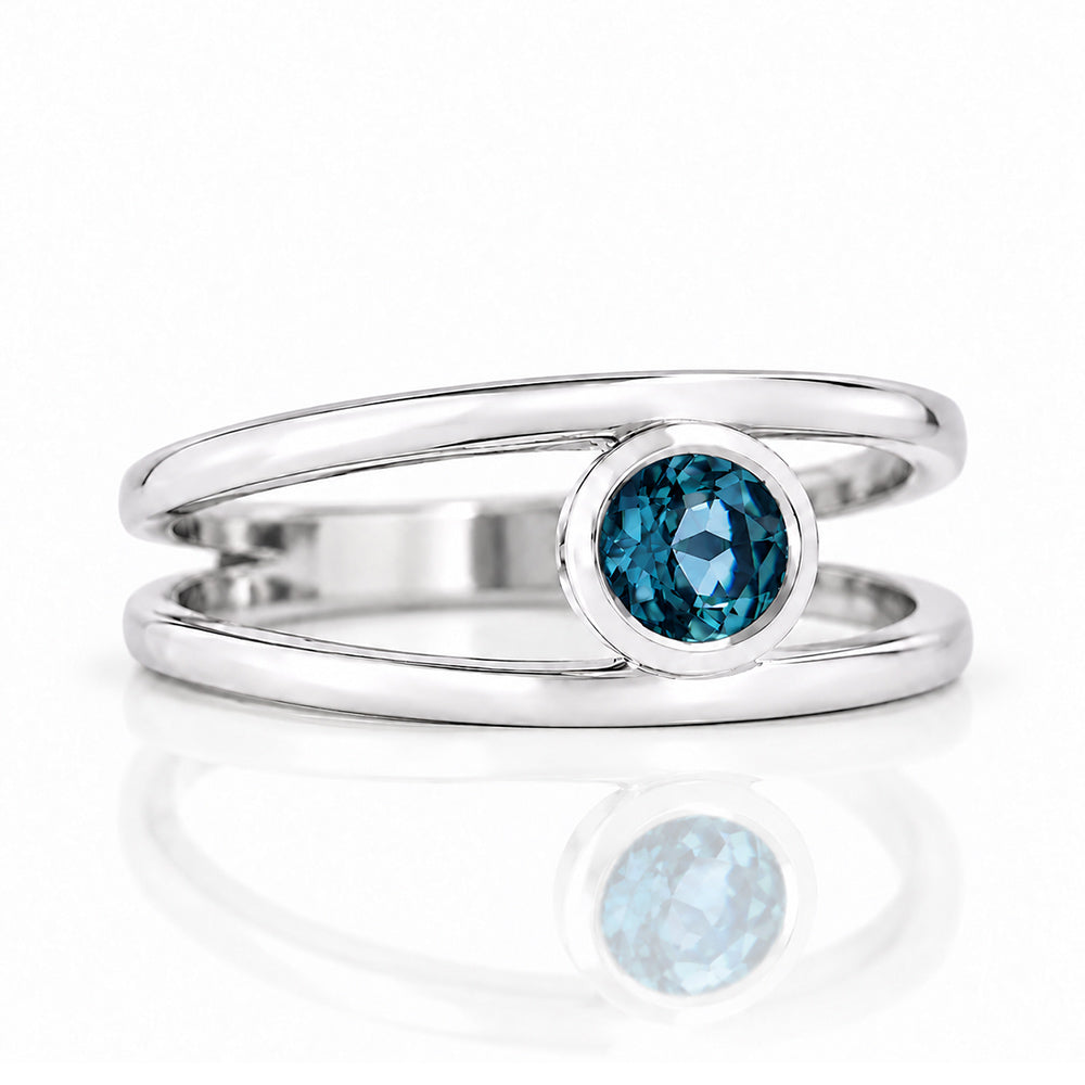 Harper, Round cut London Blue Topaz Split Band Ring - Victoria's Jewellery
