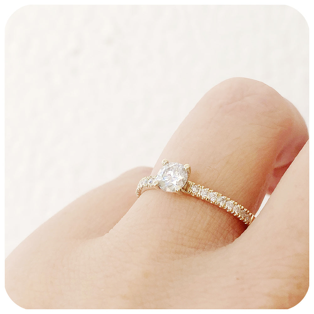 Round cut Lab Grown Diamond Engagement Ring with Accent stones - Victoria's Jewellery