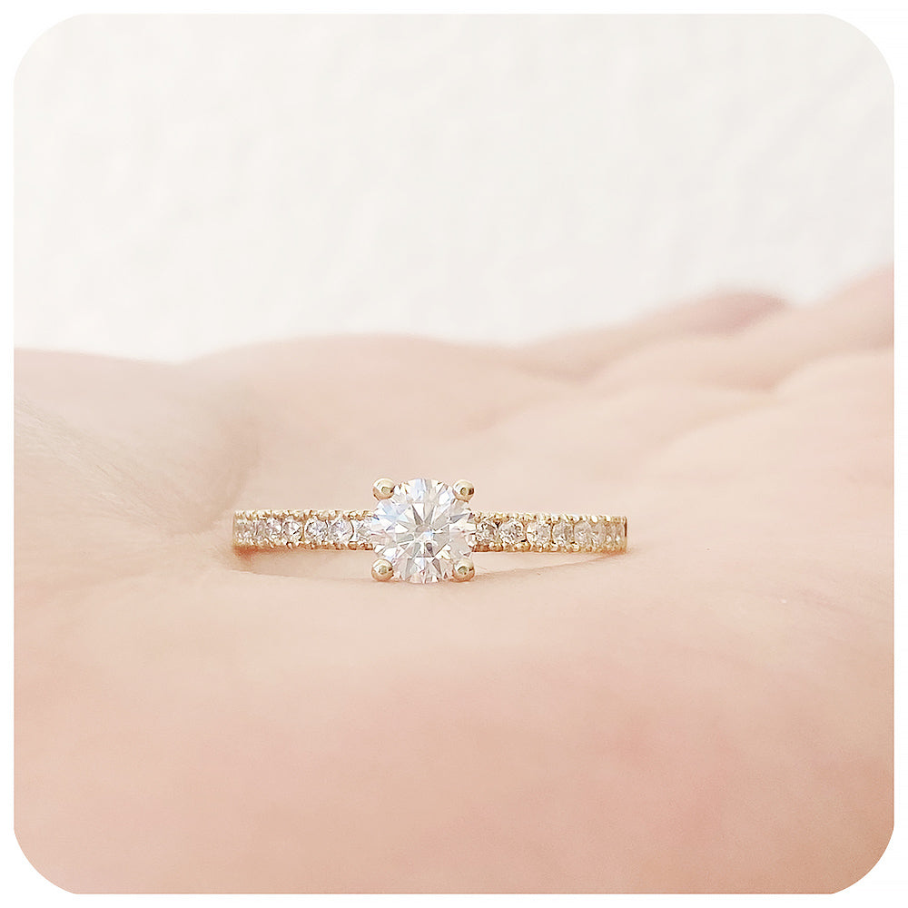 Round cut Moissanite Engagement Ring with Accent stones - Victoria's Jewellery