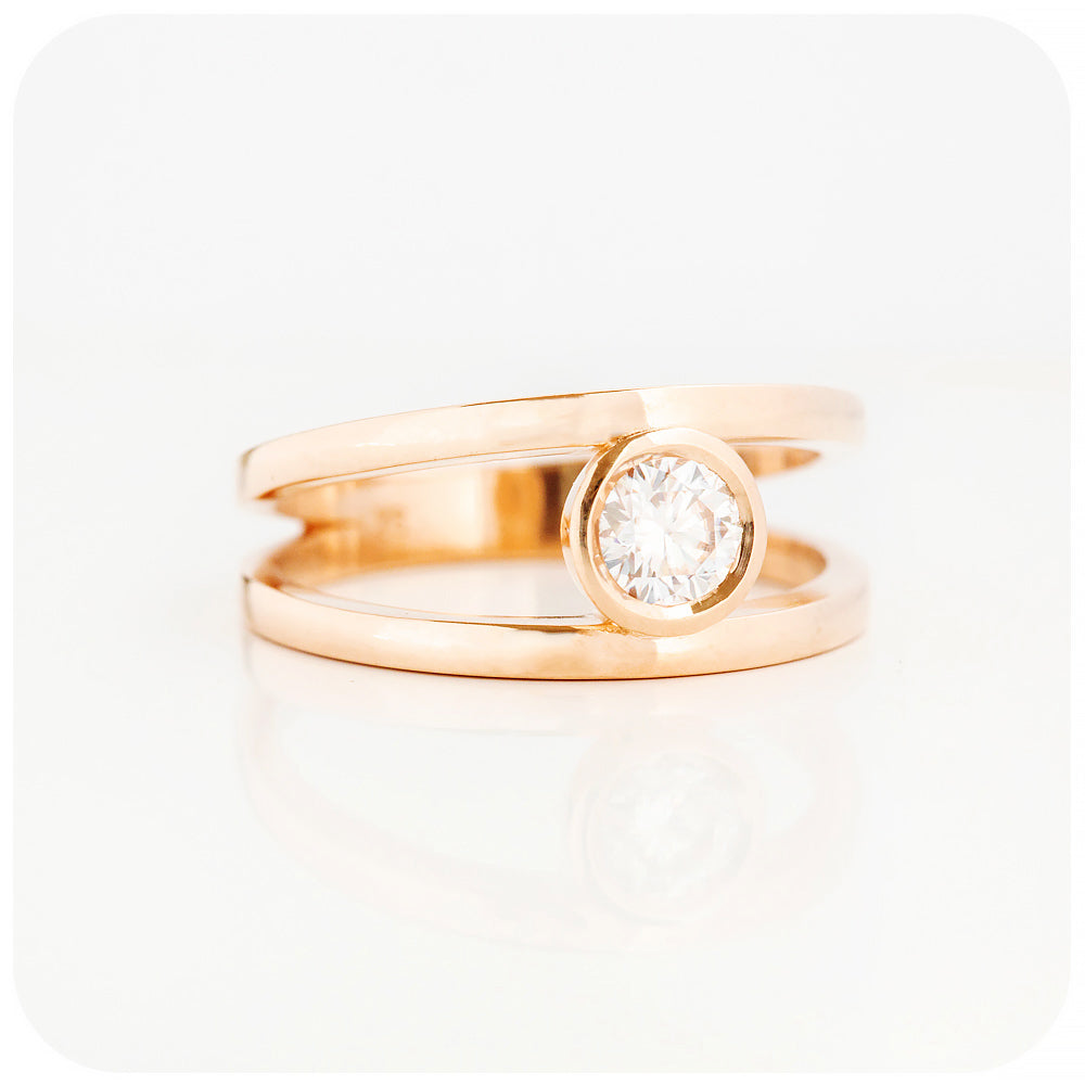 Brilliant cut Moissanite Split Band Wedding Engagement Ring - Victoria's Jewellery