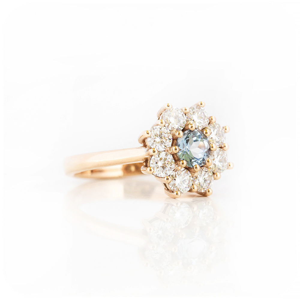 Fleur, a Moissanite and Topaz Flower Cluster Ring