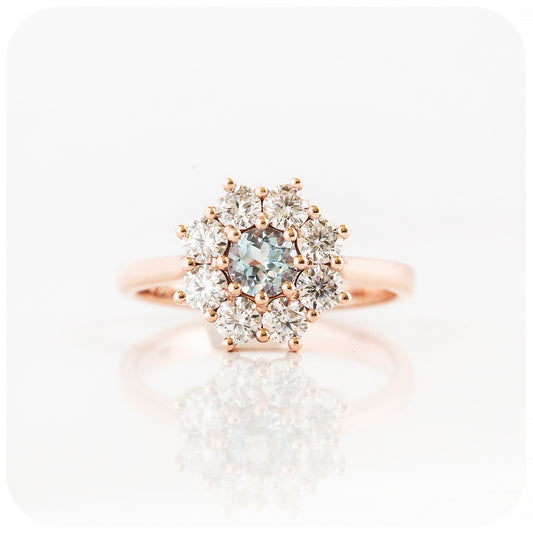 Brilliant Round cut Moissanite and Topaz Cluster Flower Design Engagement Wedding Ring - Victoria's Jewellery