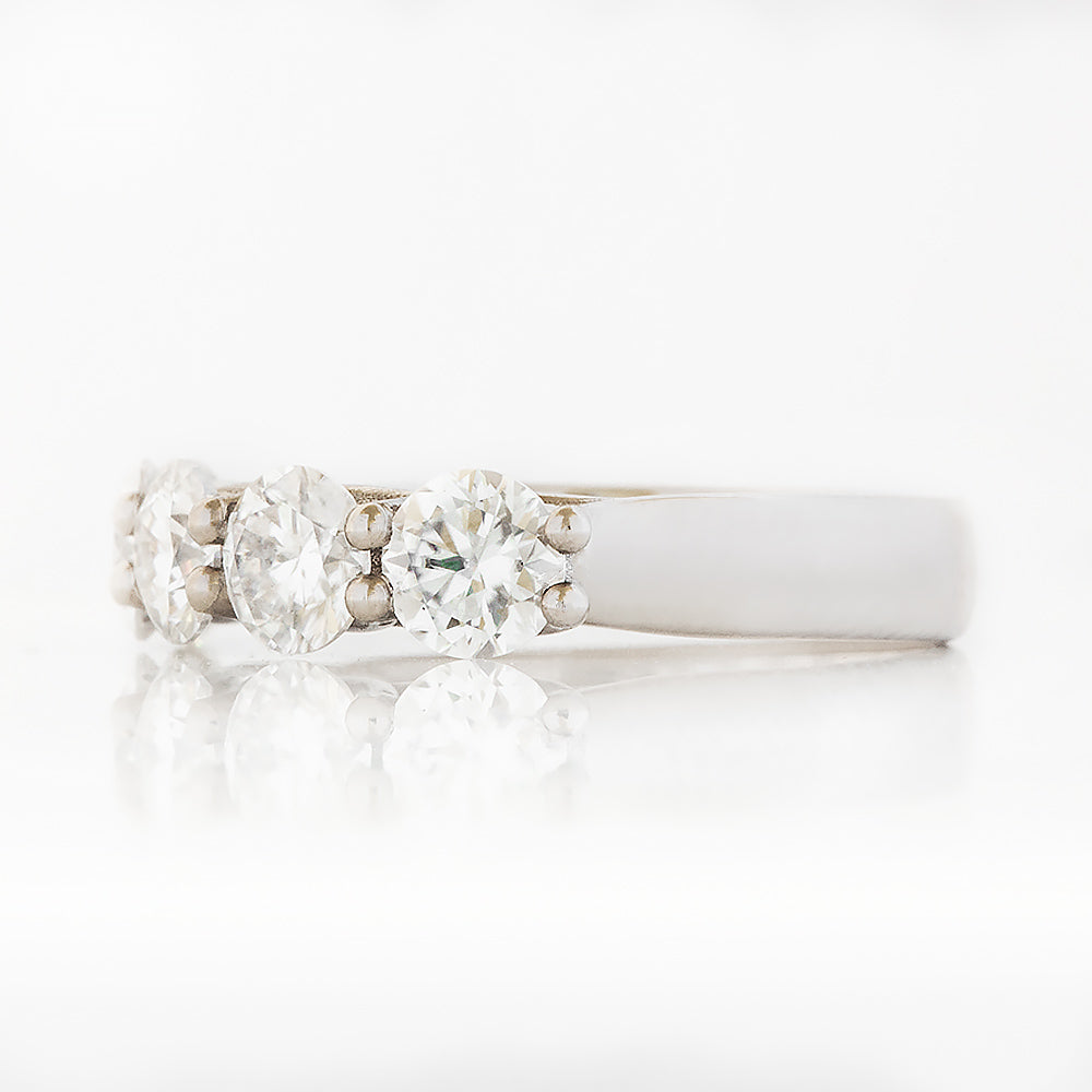 Round cut Moissanite Trellis Style Half Eternity Ring in White Gold - Victoria's Jewellery