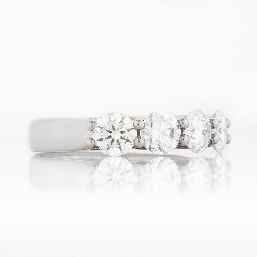 Round cut Moissanite Trellis Style Half Eternity Ring in White Gold - Victoria's Jewellery