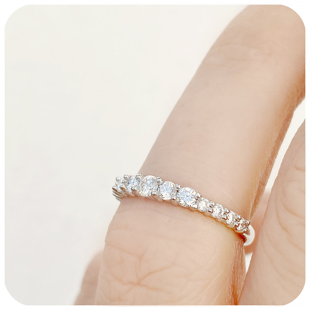 Round Brilliant cut half eternity Wedding band Ring - Victoria's Jewellery