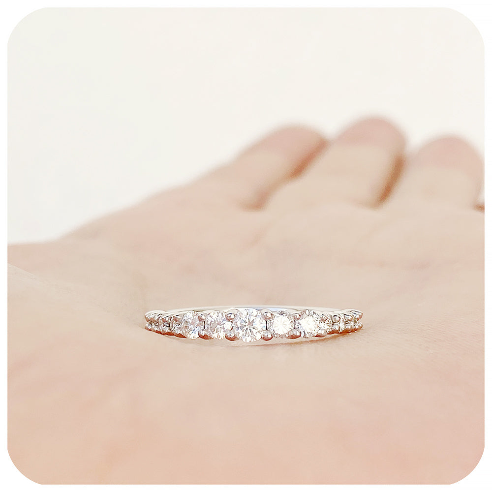 Round Brilliant cut half eternity Wedding band Ring - Victoria's Jewellery