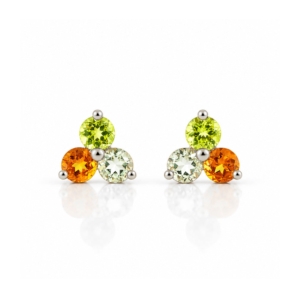 The Trilogy Peridot, Citrine and Prasiolite Stud Earrings - Victoria's Jewellery