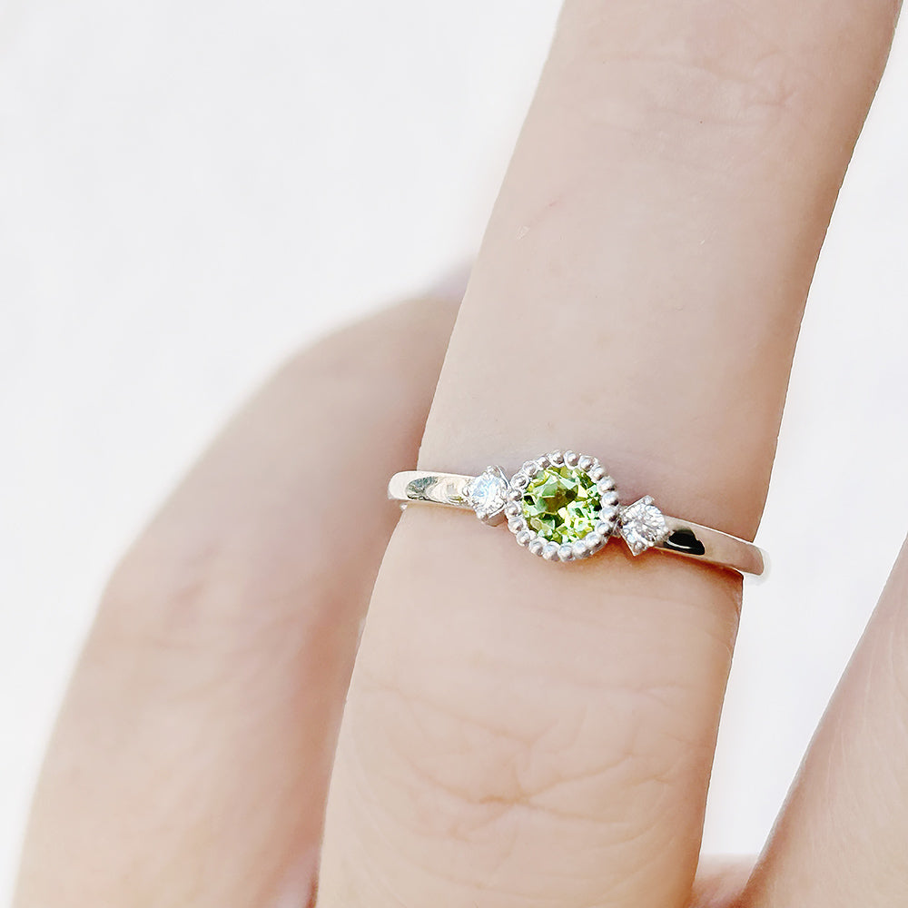 Round cut Peridot and Diamond Trilogy Promise Ring - Victoria's Jewellery