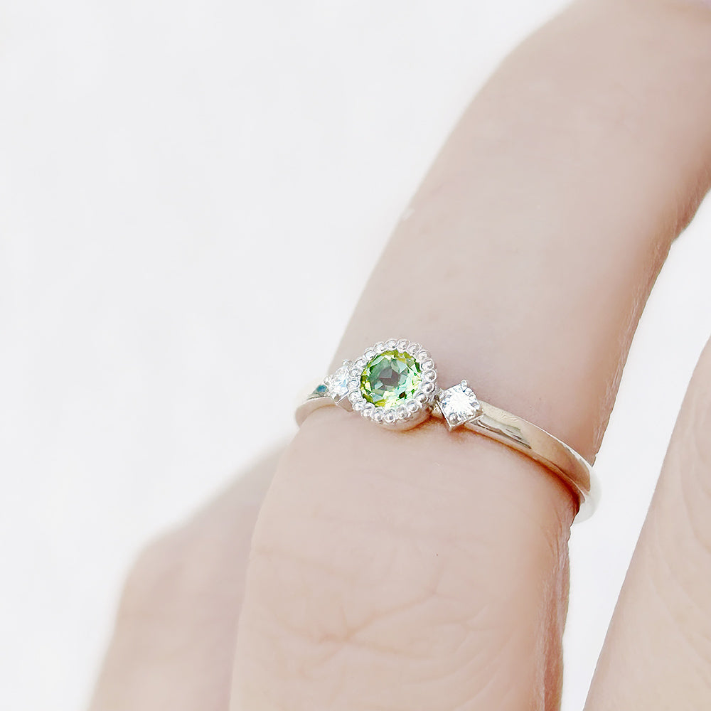 Round cut Peridot and Diamond Trilogy Promise Ring - Victoria's Jewellery