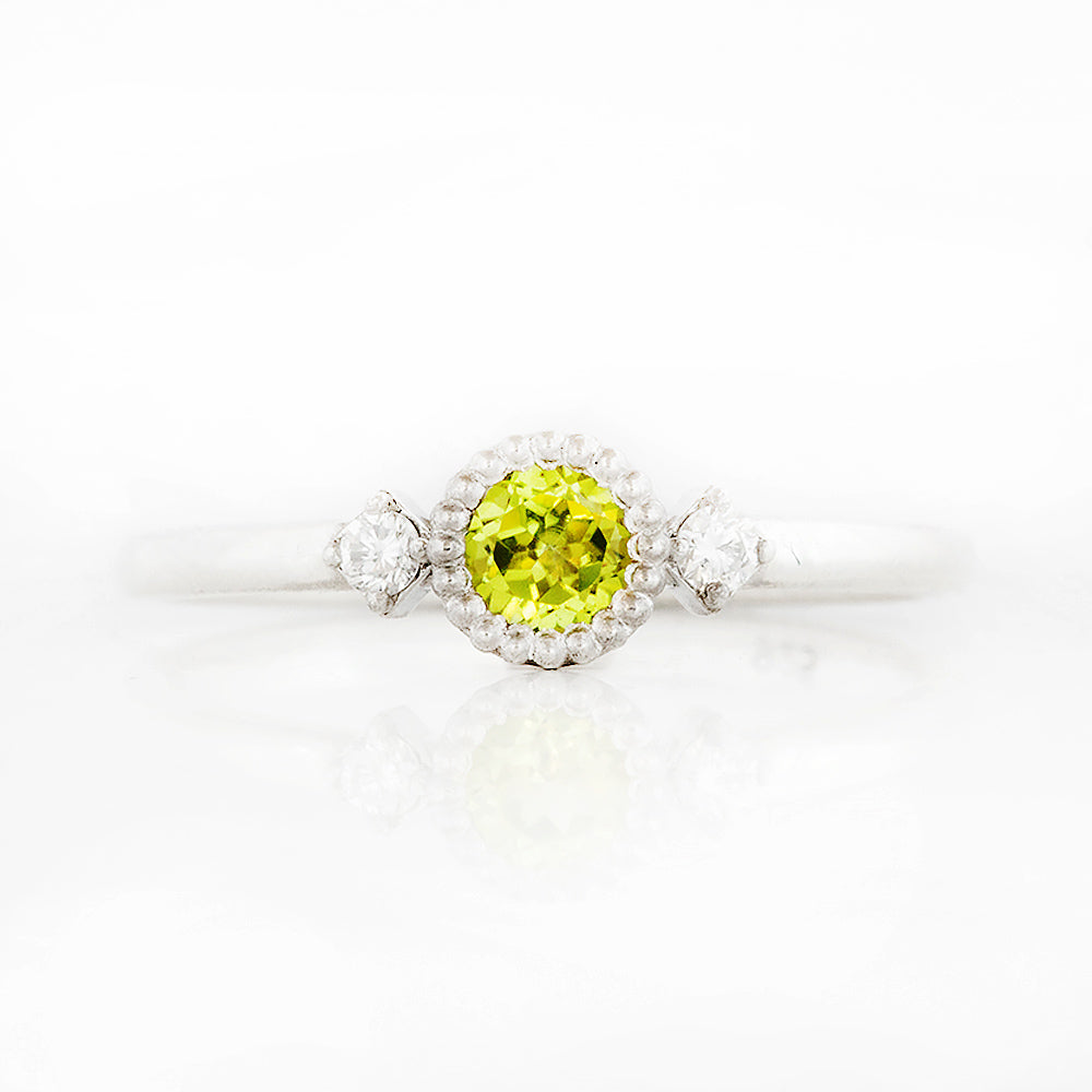 Round cut Peridot and Diamond Trilogy Promise Ring - Victoria's Jewellery