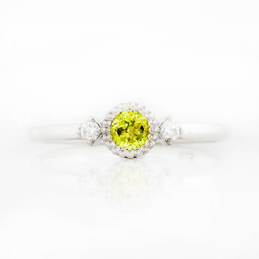 Round cut Peridot and Diamond Trilogy Promise Ring - Victoria's Jewellery