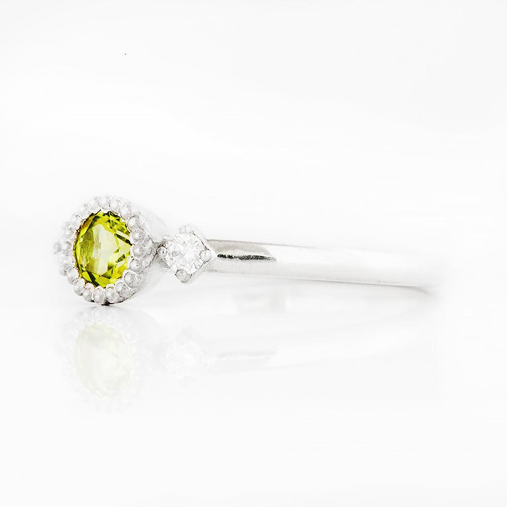 Round cut Peridot and Diamond Trilogy Promise Ring - Victoria's Jewellery