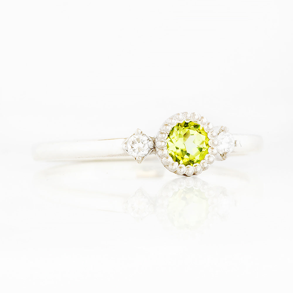 Round cut Peridot and Diamond Trilogy Promise Ring - Victoria's Jewellery