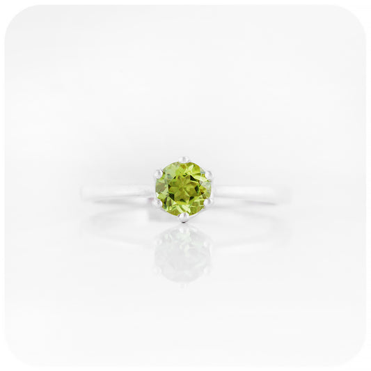 Round cut Green Peridot August Birthstone Solitaire Ring - Victoria's Jewellery