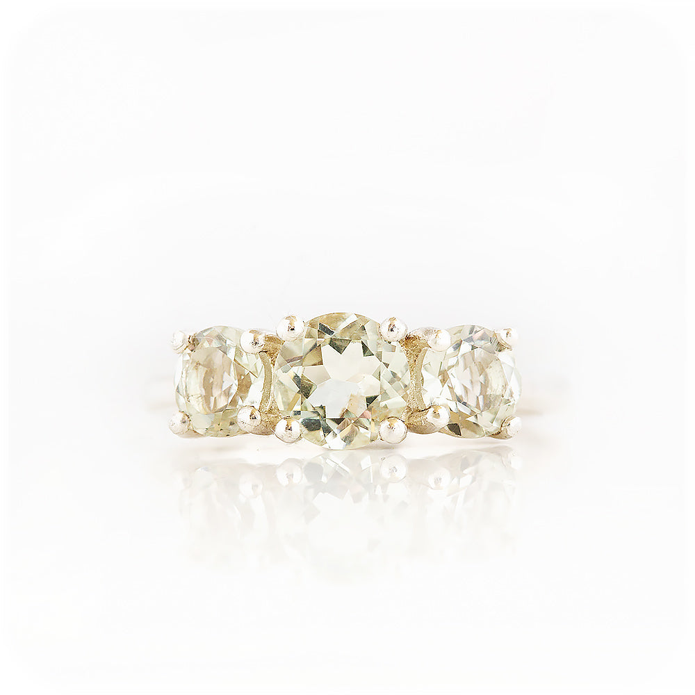 Round cut Prasiolite Trilogy Anniversary Ring - Victoria's Jewellery