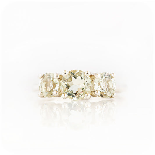 Round cut Prasiolite Trilogy Anniversary Ring - Victoria's Jewellery